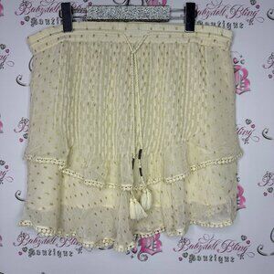 TRYB skirt boho fringe cream white gold polka dotted tassel luxury beachy vibe